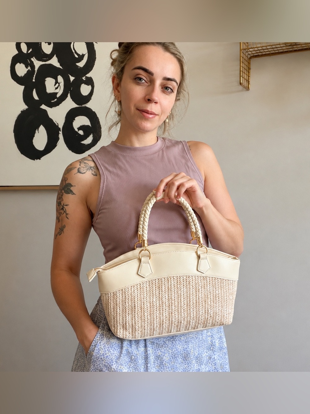 Miztique Bone Woven Handbag – Braided Handles – New With Tags